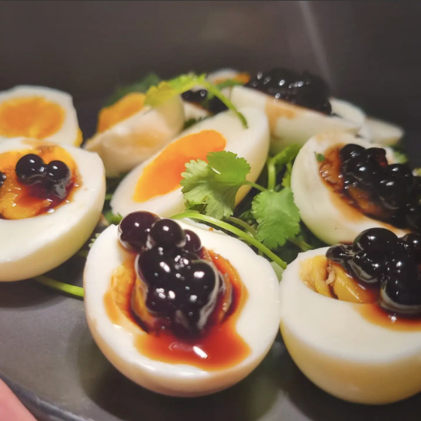 Easy Eggs with Sticky Balsamic Pearls