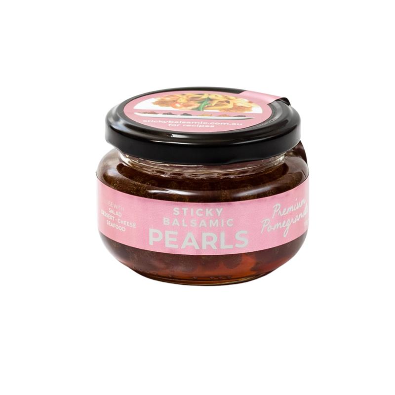 Sticky Balsamic Pearls - Premium Pomegranate jar with a white baackground
