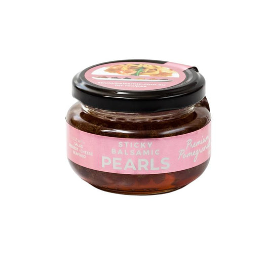 Sticky Balsamic Pearls - Premium Pomegranate jar with a white baackground