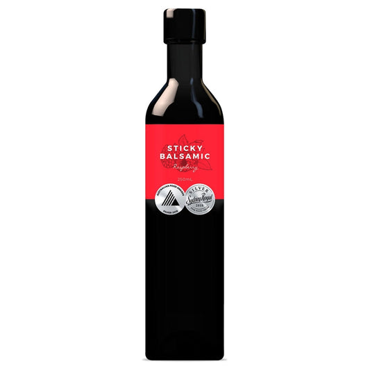 Sticky Balsamic Premium Raspberry 250ml stylised bottle on a white background