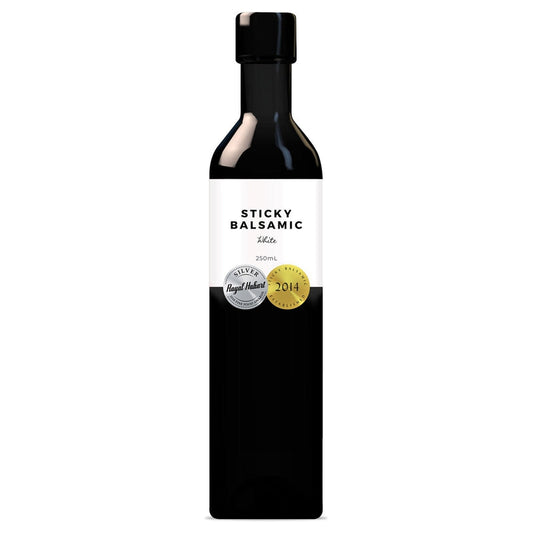 Sticky Balsamic White 250ml bottle on a white background