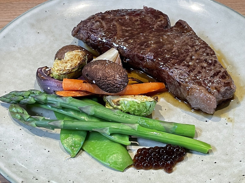 Steak and Vegetables with Sticky Balsamic Pearls