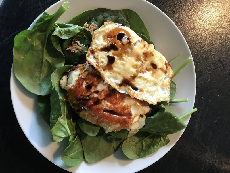 Cheesy Eggs with Spinach and Sticky Balsamic