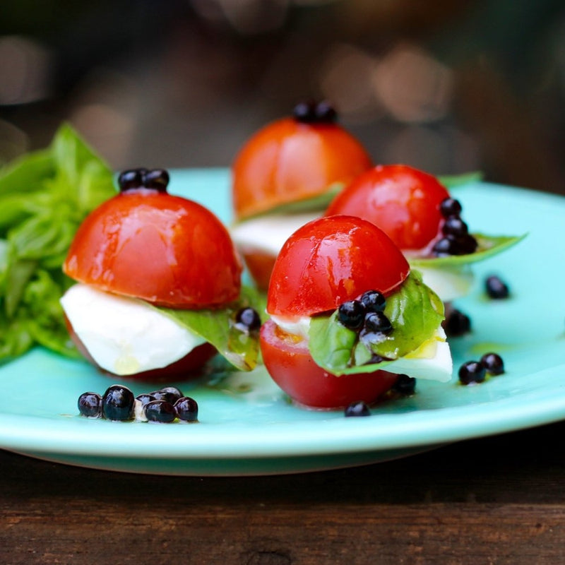 Mini Caprese Salad with Sticky Balsamic Pearls