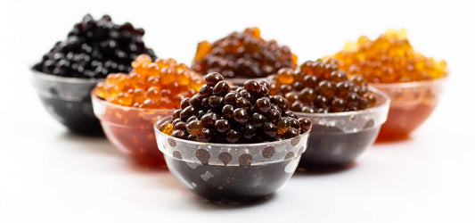 Sticky Balsamic pearls in cups
