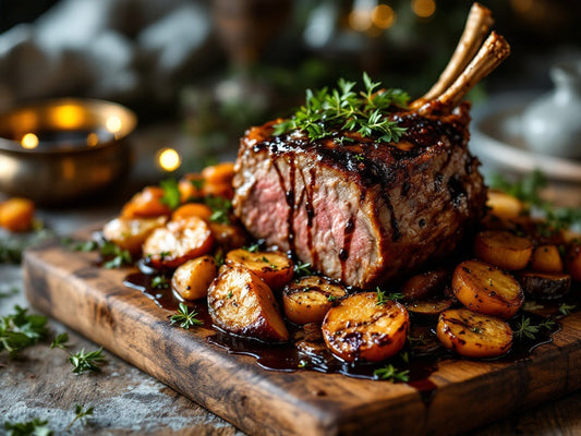 Sticky Balsamic Glazed Leg of Lamb with Roast Vegetables