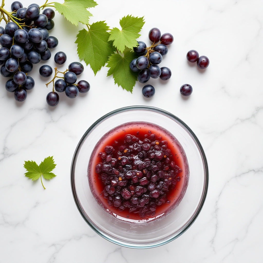 Fresh grapes and crushed grape must showing the first stage of balsamic vinegar production