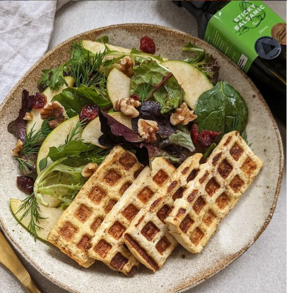 Salt & Pepper Tofu waffles with Apple Balsamic Salad