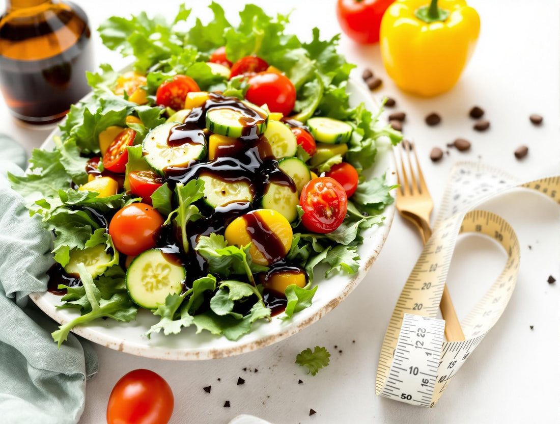 Is balsamic vinegar fattening - healthy low-calorie meal with fresh vegetables and balsamic vinegar showcasing weight management benefits