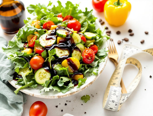 Is balsamic vinegar fattening - healthy low-calorie meal with fresh vegetables and balsamic vinegar showcasing weight management benefits