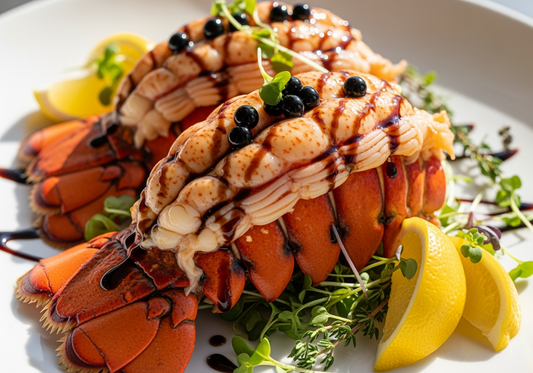 Succulent lobster tails coated in a glossy Sticky Balsamic Premium Original glaze and finished with Sticky Balsamic Premium Lemon Pearls.