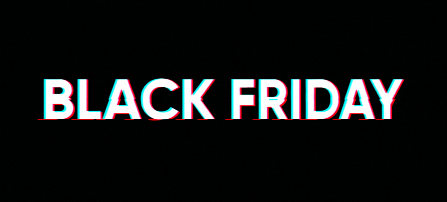 Sticky Balsamic Black Friday. Glitching white black friday text on a black background.