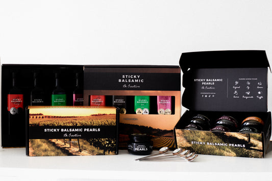 Sticky Balsamic Gift Boxes showing the  gorgeous range of products available and the high quality gift boxes provided.