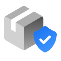 Shipping protection icon: package with shield and checkmark